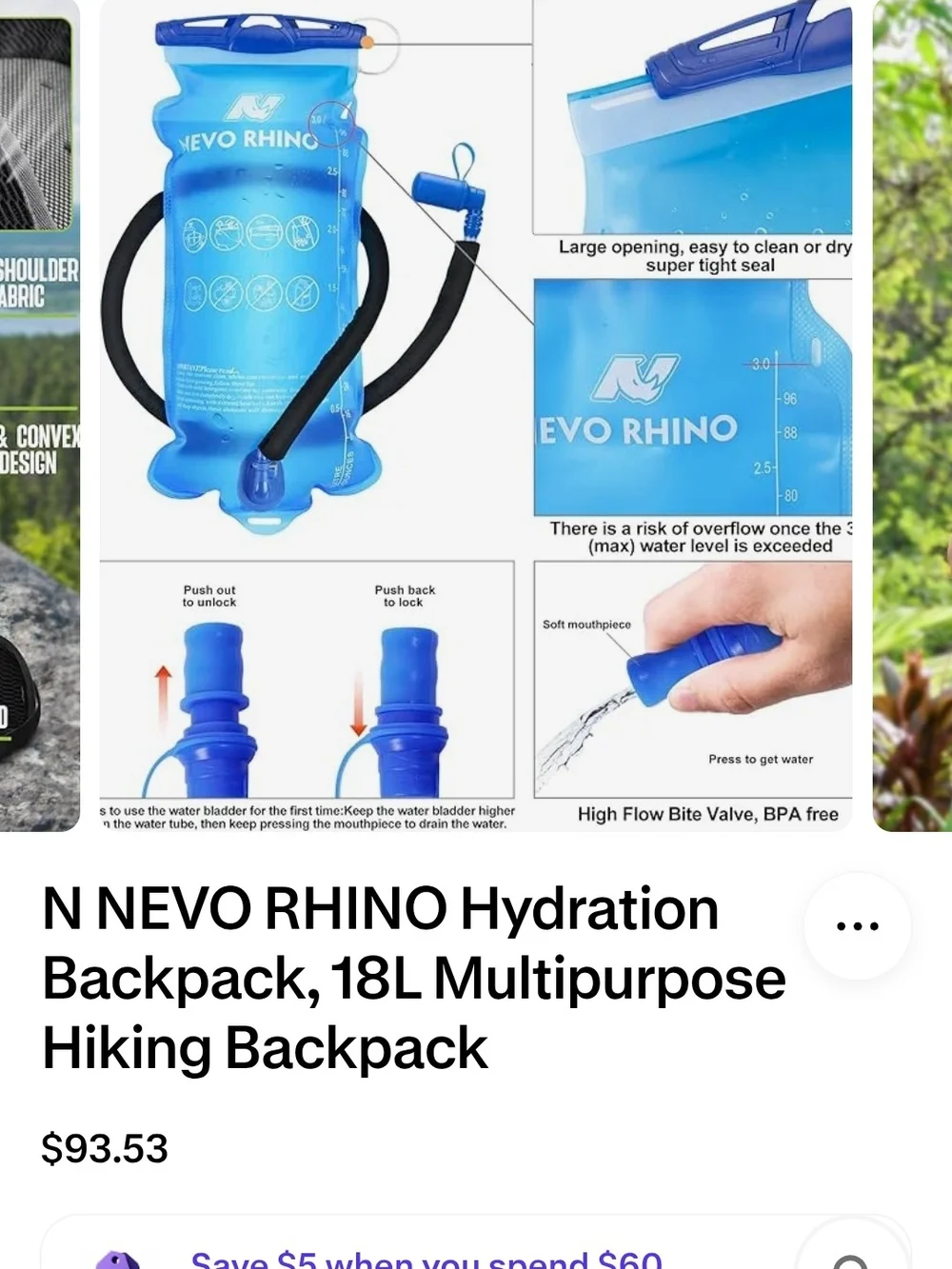 Source Unknown Black and Gray Hydration Backpack with Insulated Compartment